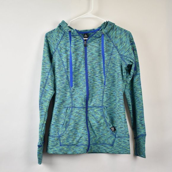 RBX Tops - RBX Blue and Green Fleece Lined Workout Zip Up Athlete Hoodie Jacket Size Medium